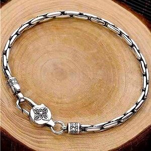 Stainless Steel Chain Link Bracelet, Mantra, Curb Hand Woven Engraved